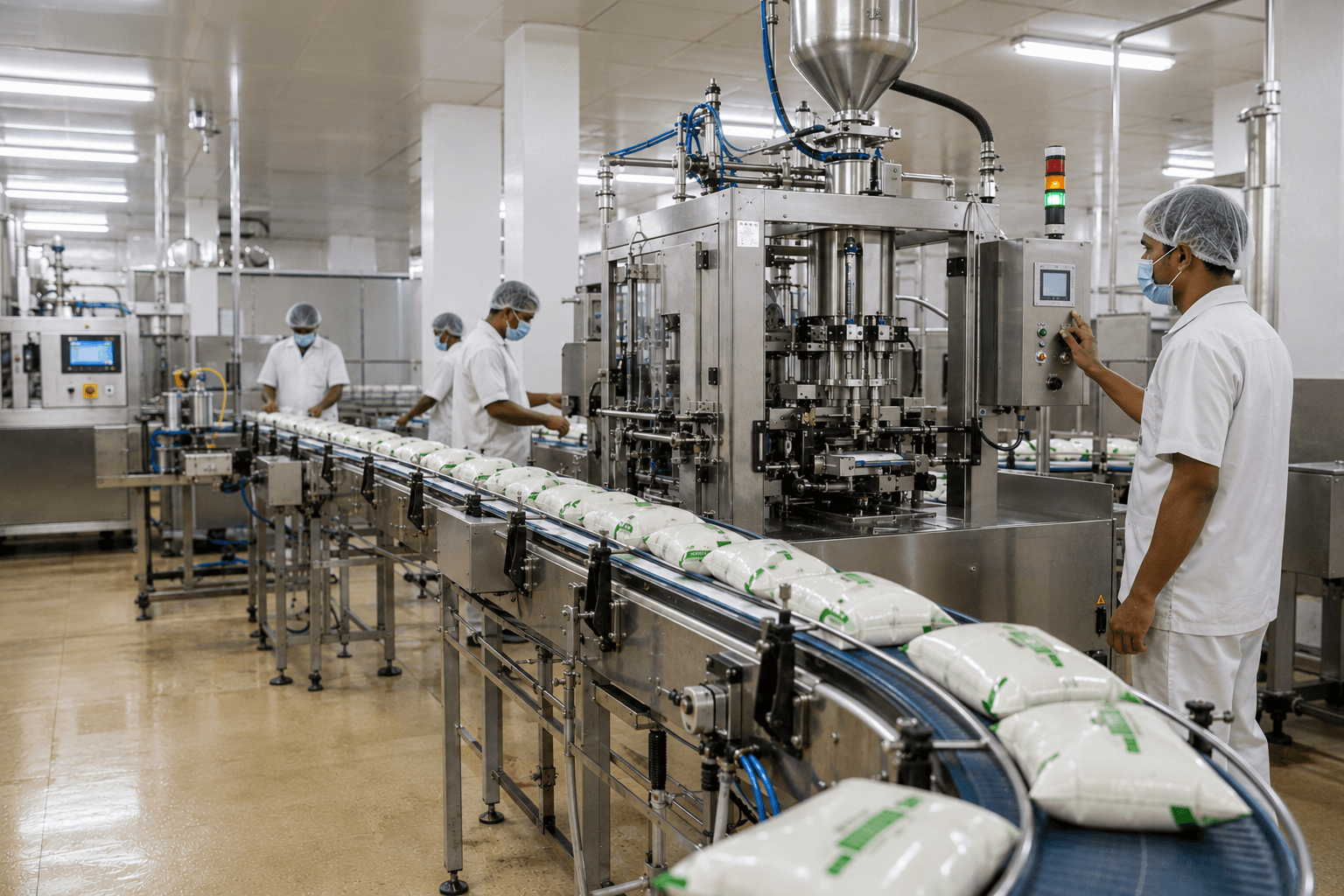 Dairy products being packed on an automated production line